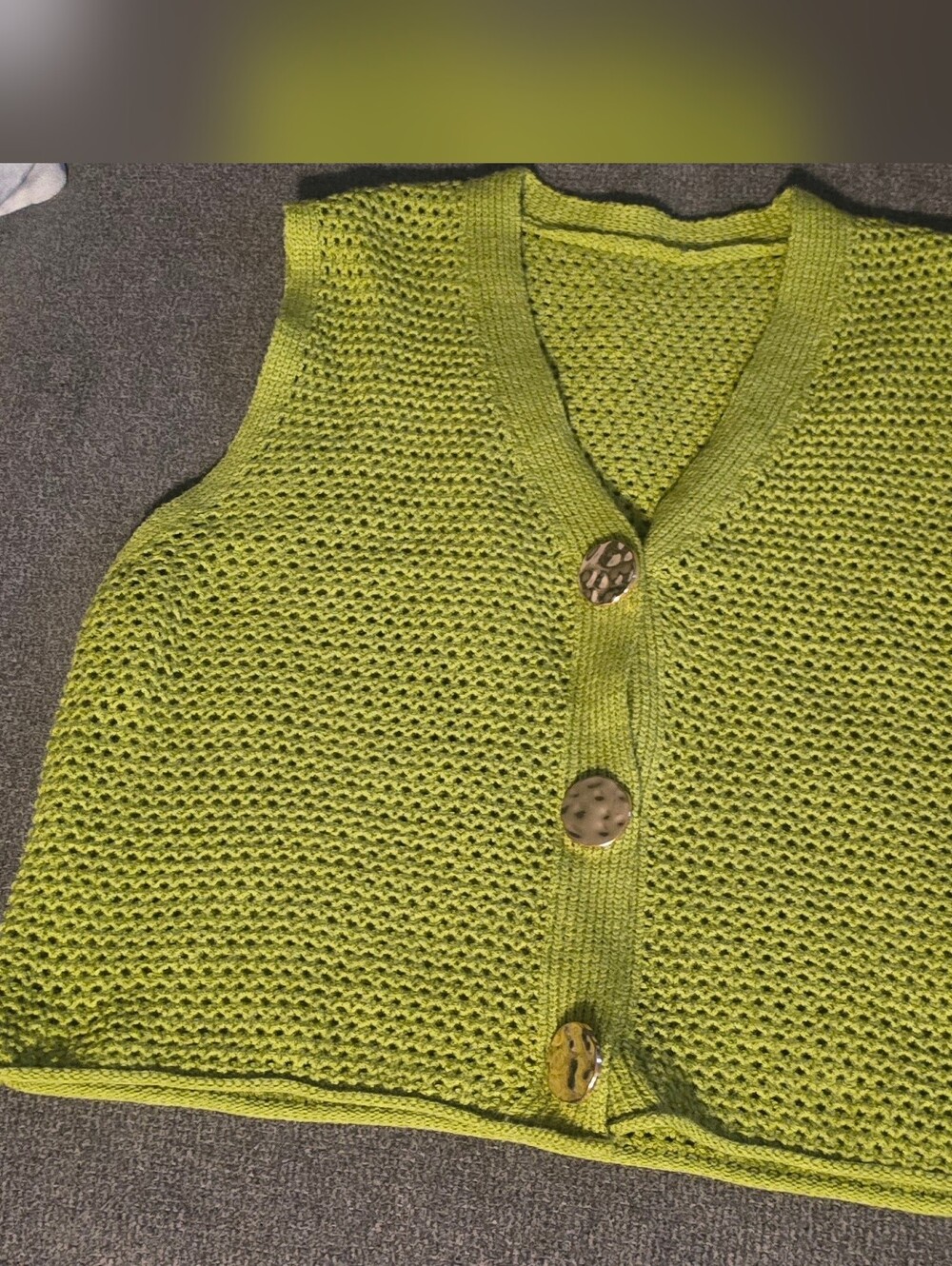 Lime Green Knit Button-Front Women's Sweater Vest